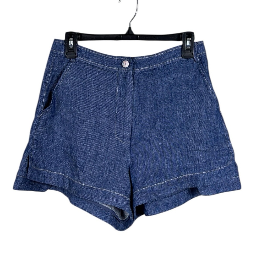 Alexis Womens Linen Shorts Medium Coastal Preppy Twee Beach Blue Euro Summer
